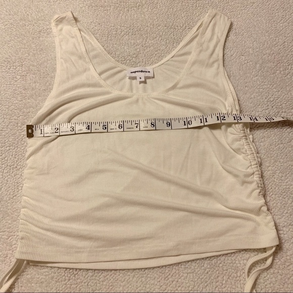 REVOLVE Superdown “Gwen” White Ribbed Crop Tank Top Side Ruching - Picture 11 of 13